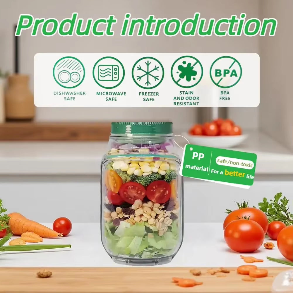 Food Storage Cup Leakproof Plastic Salad Box with Side-Opening Cover Portable Breakfast Fruit Storage Box for Picnic Home Office