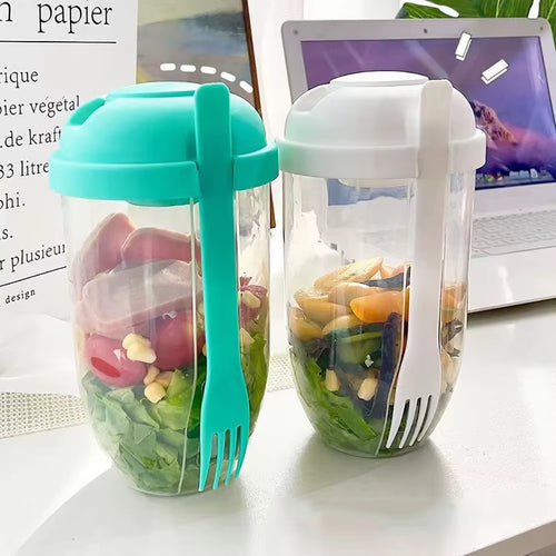 3 in 1 Portable Bottle Salad Container Bottle-Shaped Bento Salad Bowl for Lunch Salad Box with Fork Salad Bowl Milk Cup 1000Ml