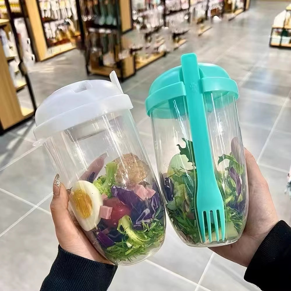 3 in 1 Portable Bottle Salad Container Bottle-Shaped Bento Salad Bowl for Lunch Salad Box with Fork Salad Bowl Milk Cup 1000Ml